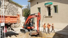 Chantier des travaux de rénovation de l'entrée de l'Écolothèque